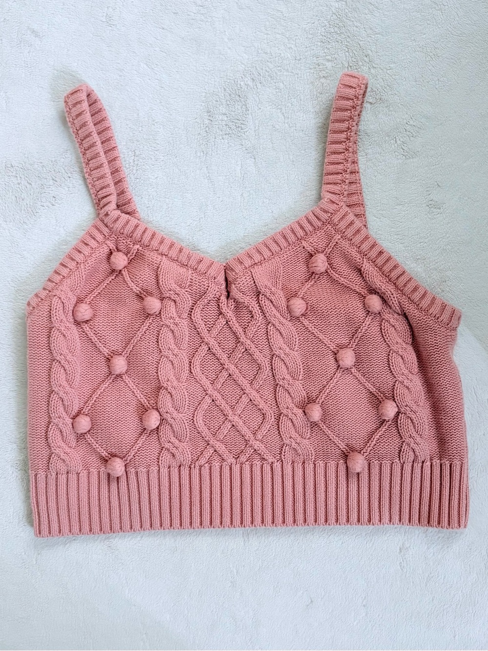Knit Pink Pom-Pom Crop Tank Top